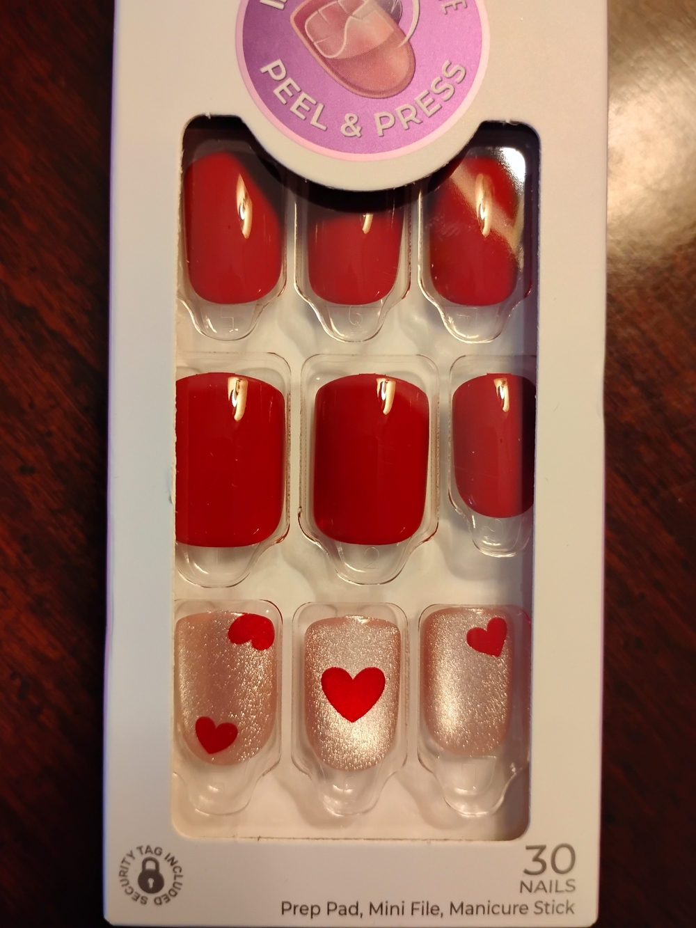 imPRESS Red Press-On Nails with Shimmer Heart Accent